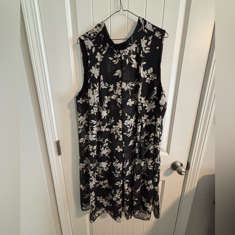 Lane Bryant A Line Dress Womens 16 Black Floral Sleeveless Lined Mock Neck Scarf